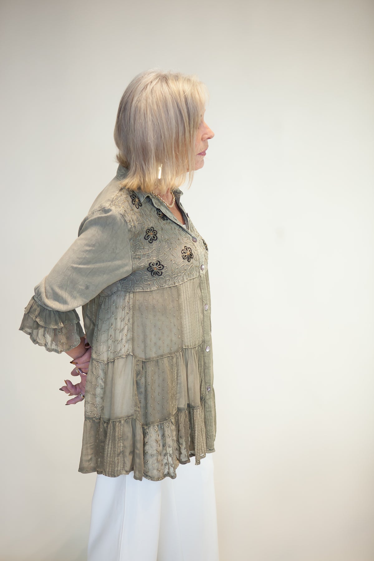Chasing Daylight Embroidered Button-Down Tunic