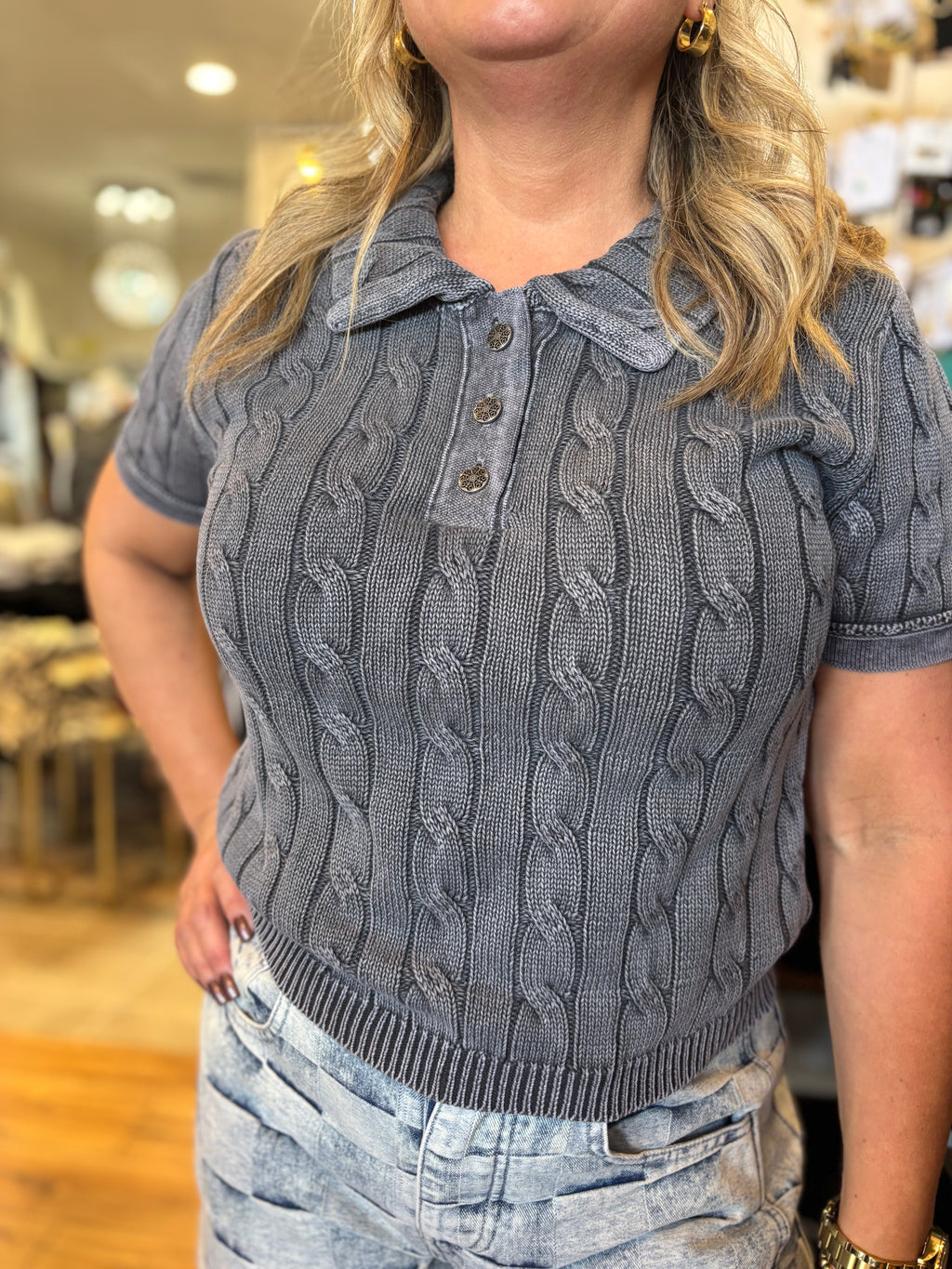 Cayce Collared Short Sleeve Sweater