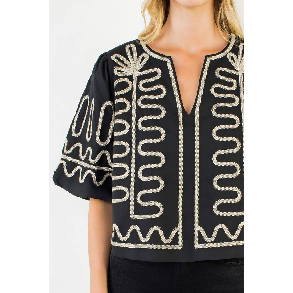 Puff Sleeve Embroidery Top