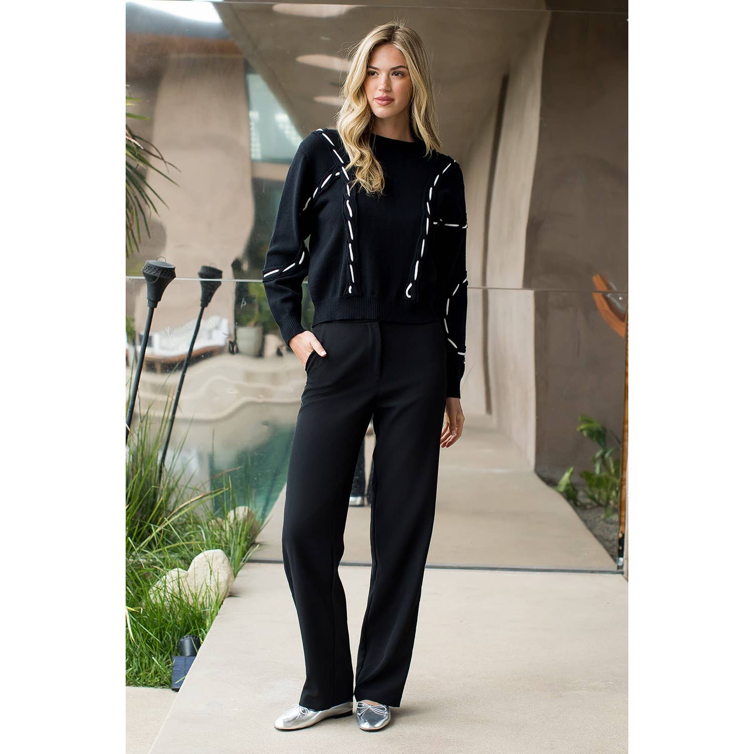 Contrast Stitch Knit Sweater