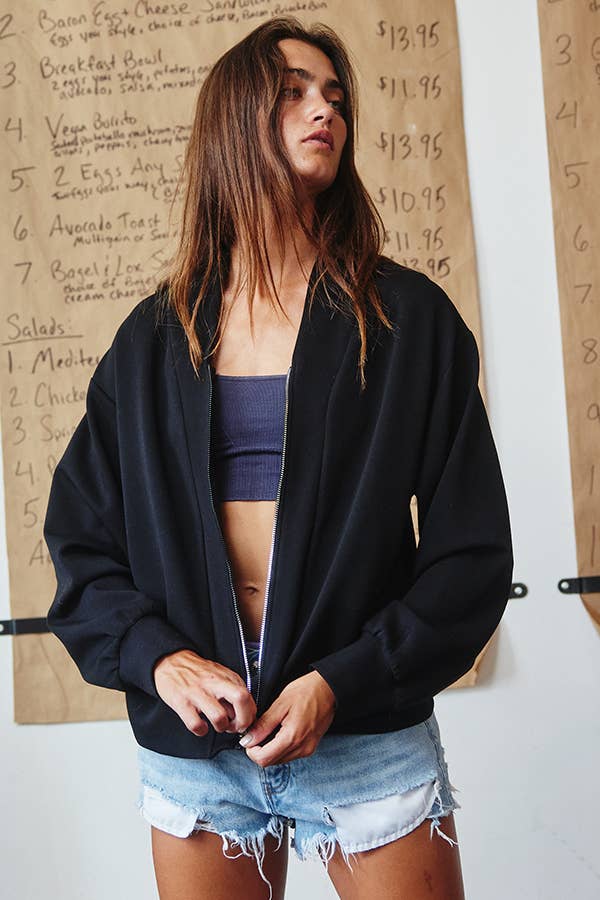 Tracey V-Neck Zip-Through Solid Soft Scuba Jacket