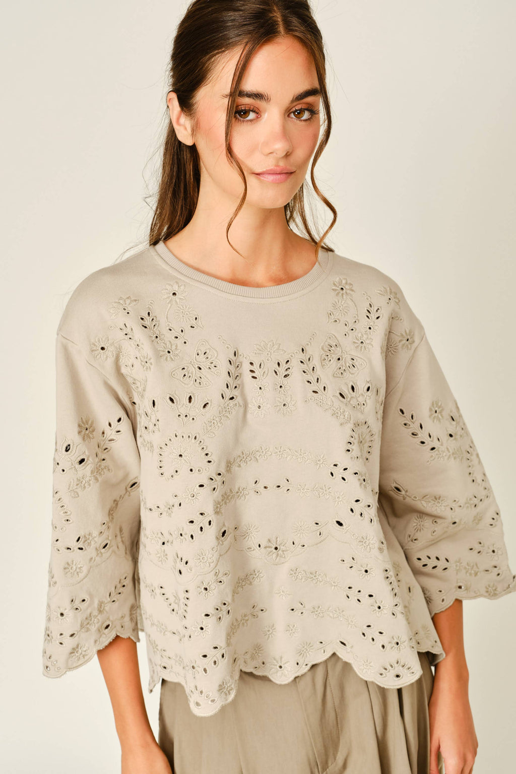 Terry Eyelet Short-Sleeve Sweatshirt