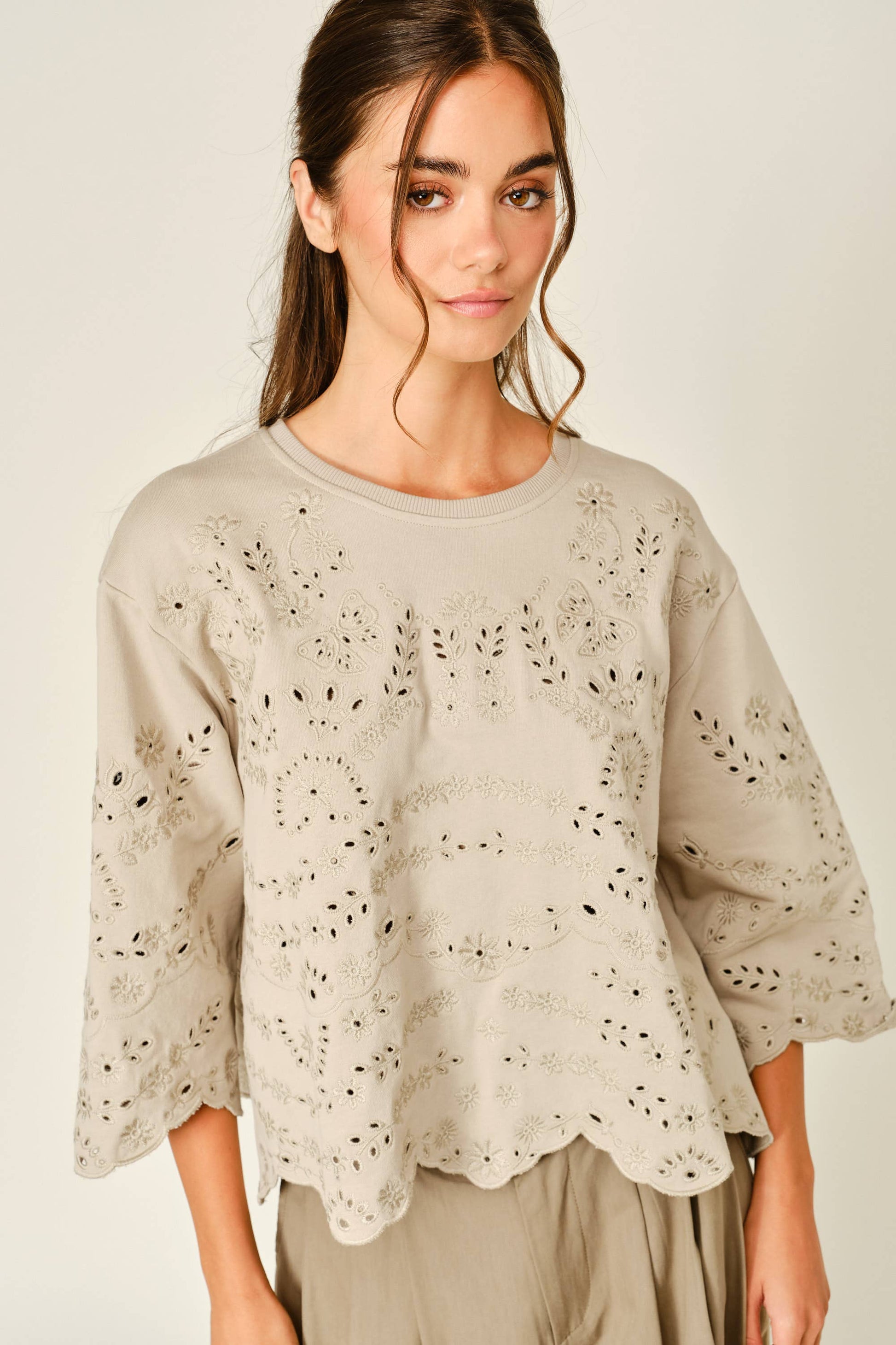 Terry Eyelet Short-Sleeve Sweatshirt