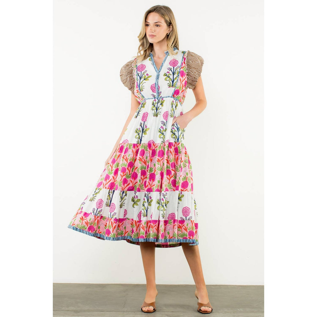 Flutter Sleeve Flower Maxi Dress