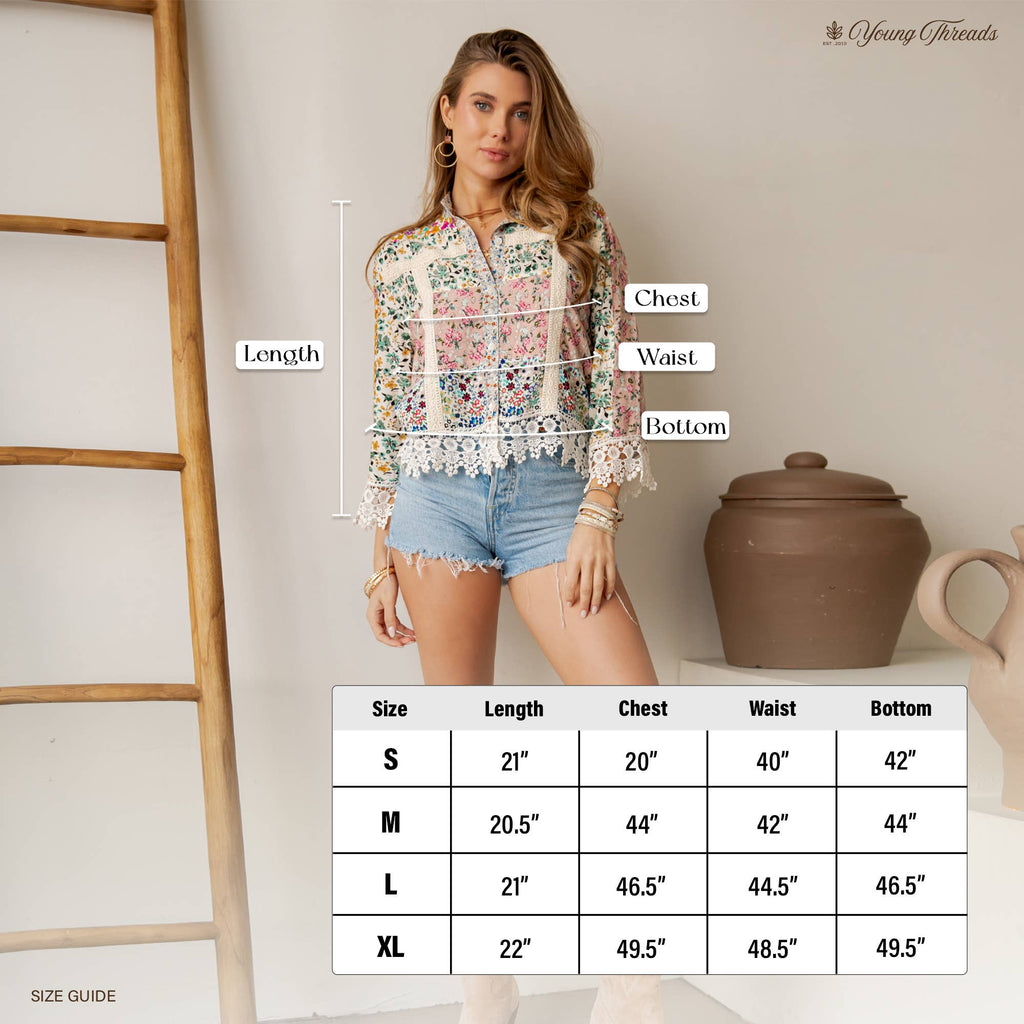 Boho Button Down Top Jacket in Multi Patchwork