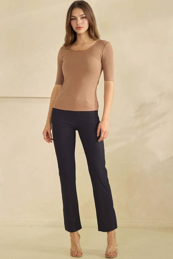 Pure Comfort Modern Mid Sleeve Ribbed Fitted Top
