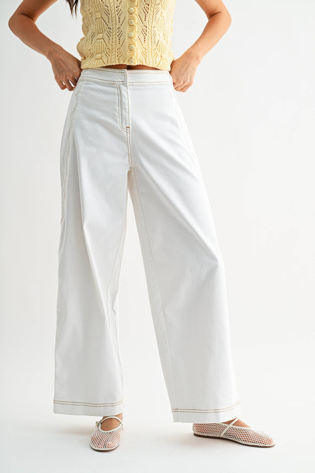 Wide-Leg Stretchy Denim Trousers