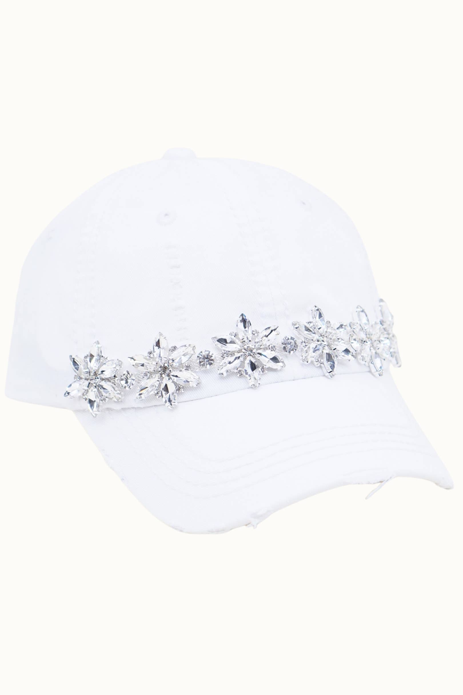 Bejeweled Bling Glitz Distressed Cap, Adjustable