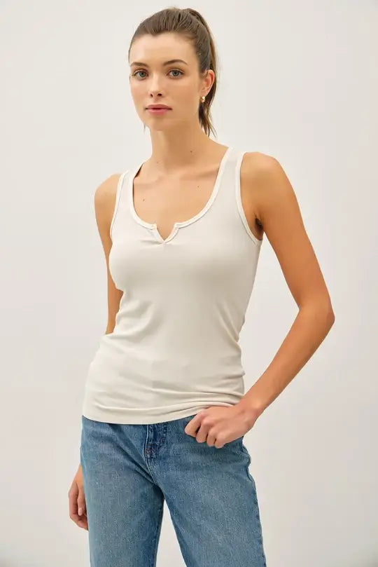Notched Ribbed Tank Top