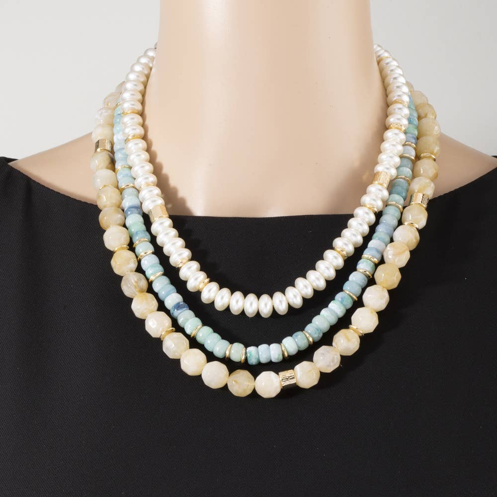 Triple Strand Acrylic Bead And Rondelle Necklace