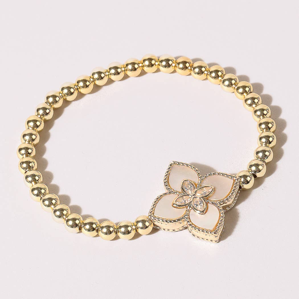 White Clover Mop Pave CZ Beaded Bracelet