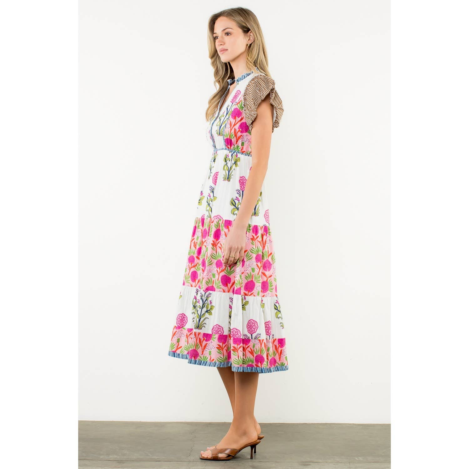 Flutter Sleeve Flower Maxi Dress