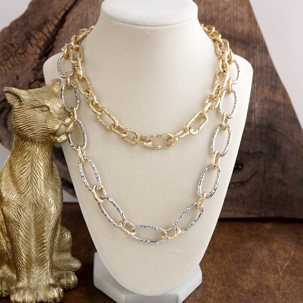 Chunky Statement Necklace – Elongated Textured Chain Necklace
