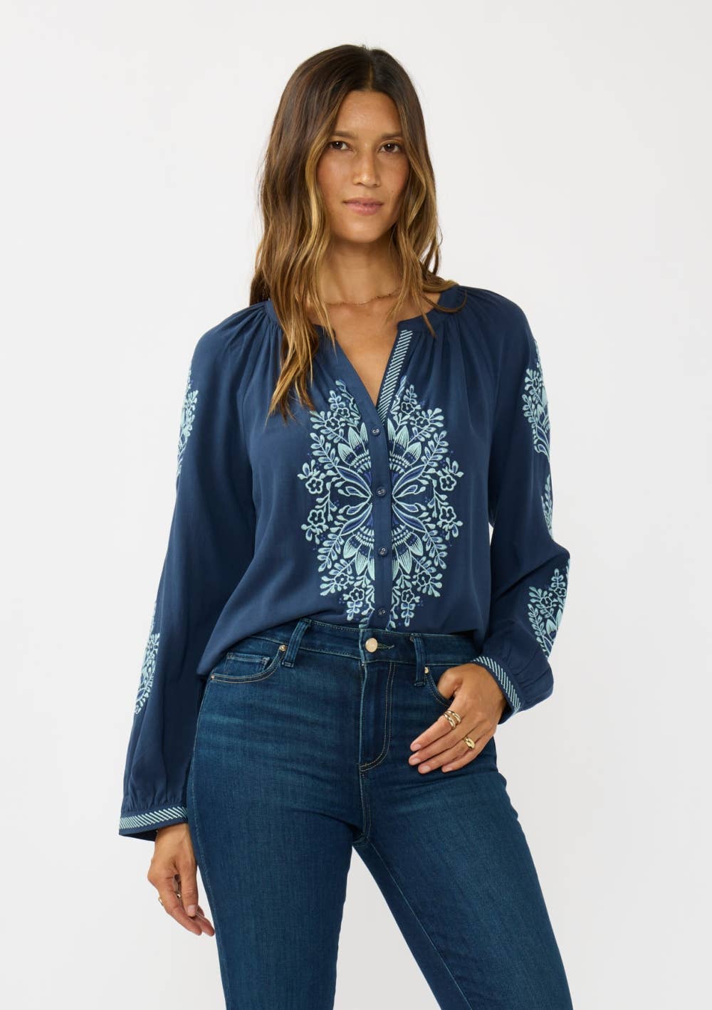Maeve Embroidered Button Blouse
