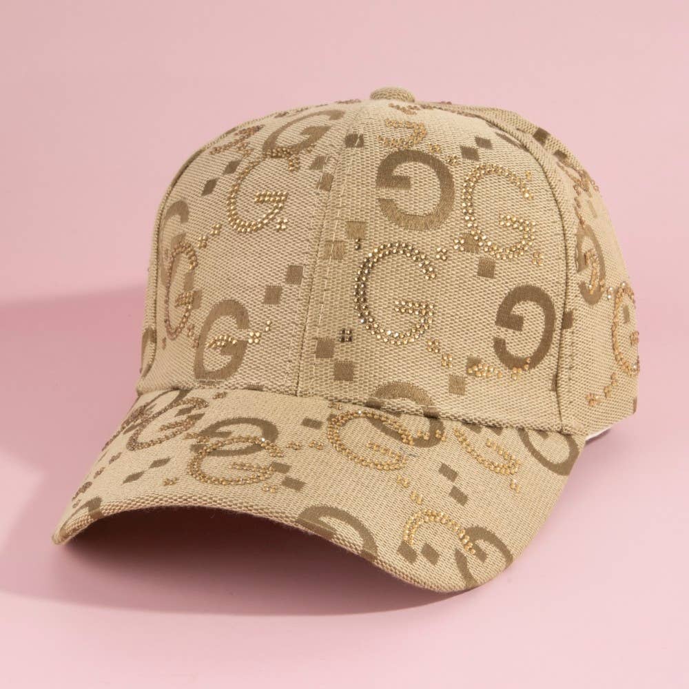 Monogram Print Gg Logo Rhinestone Baseball Cap