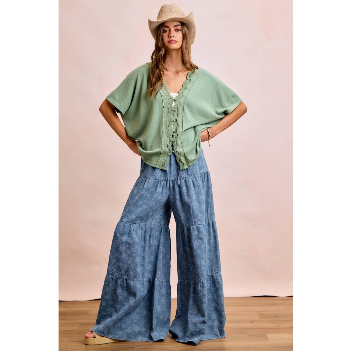 Daisy Tiered Floral Denim Pants