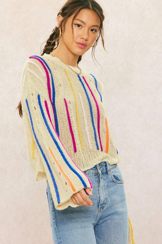 Rainbow Stitch Bell Sleeve Sweater