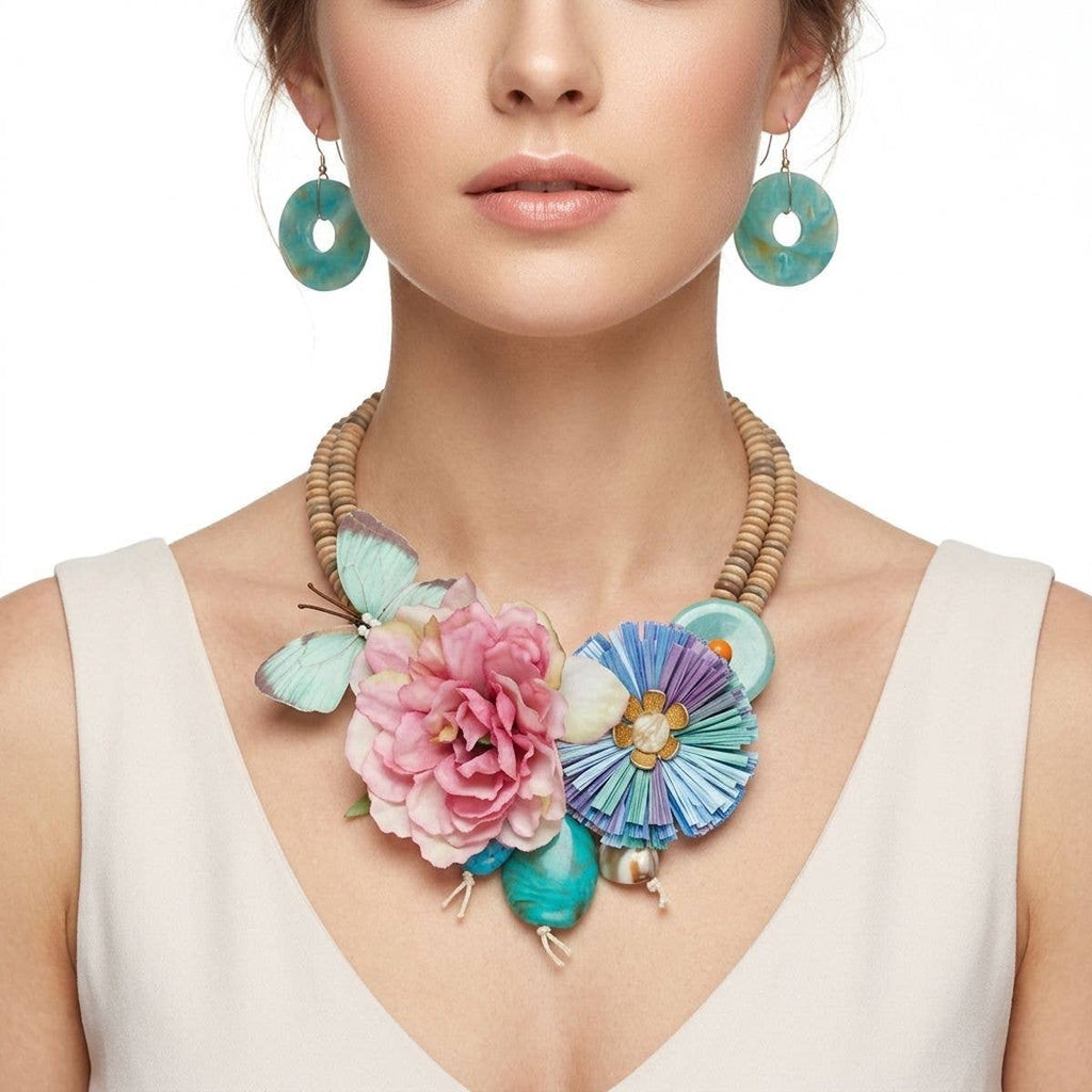 Seaside Hues Butterfly Garden Bead Bib Necklace
