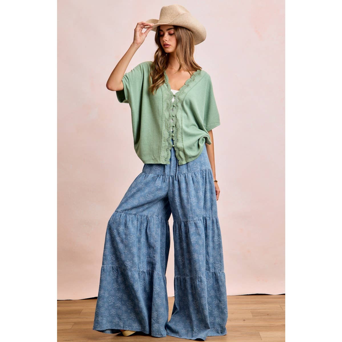 Daisy Tiered Floral Denim Pants