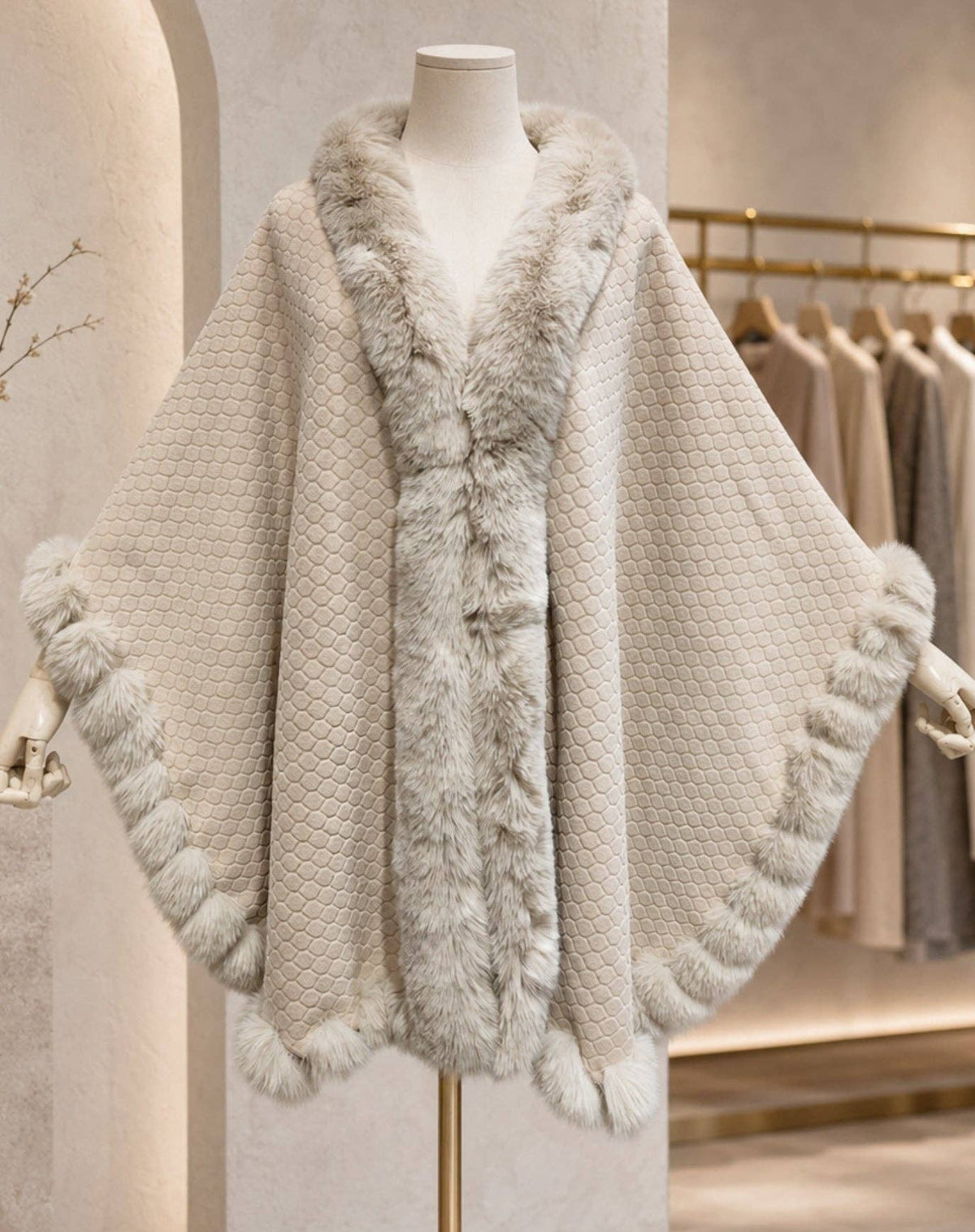 Aurelia Luxe Faux Fur-Trimmed Cape Poncho