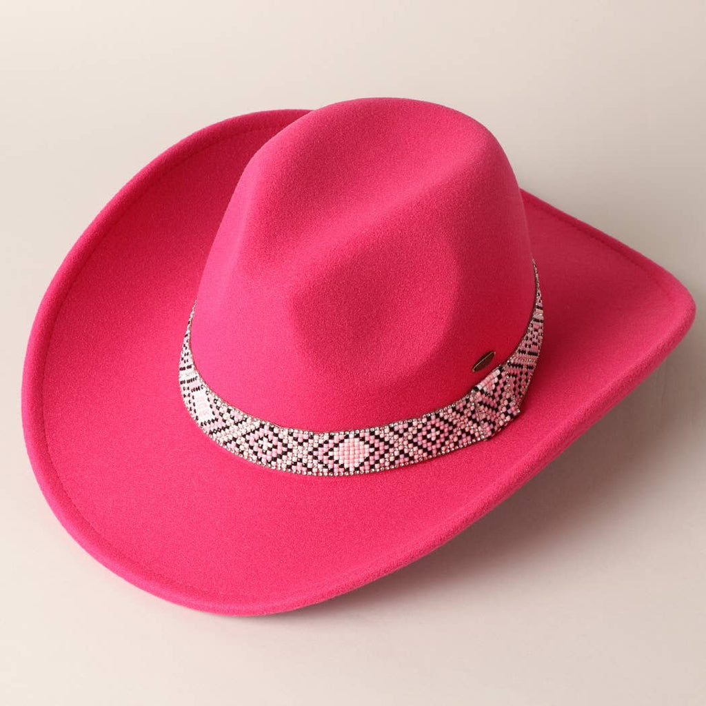 Vegan Felt with Aztec Beaded Trim Cowboy Hat
