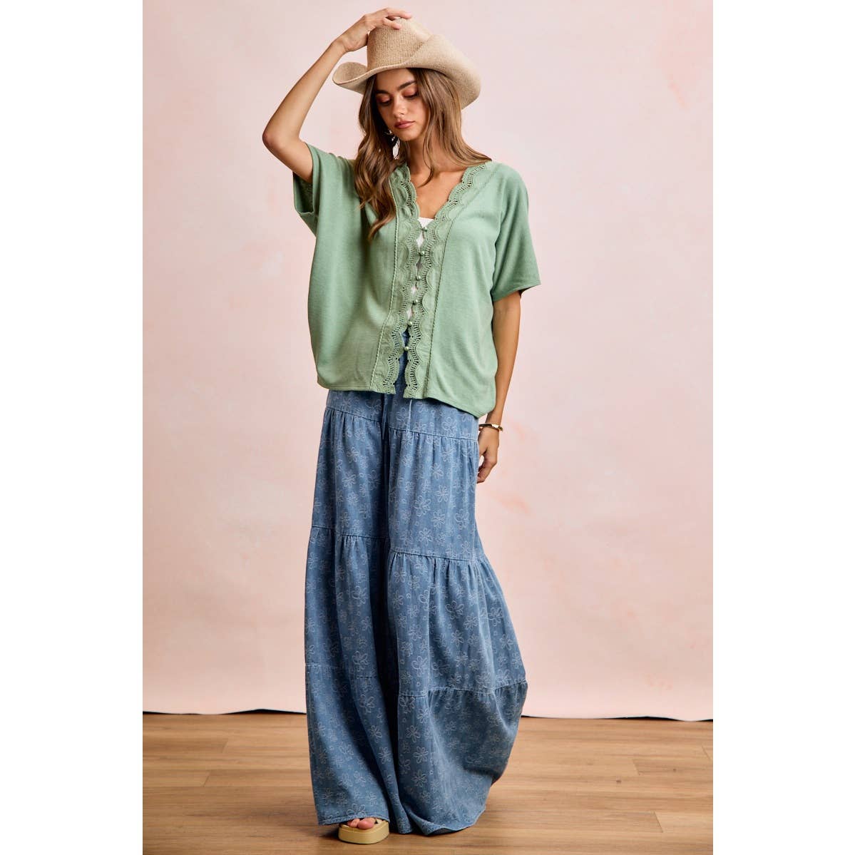 Daisy Tiered Floral Denim Pants