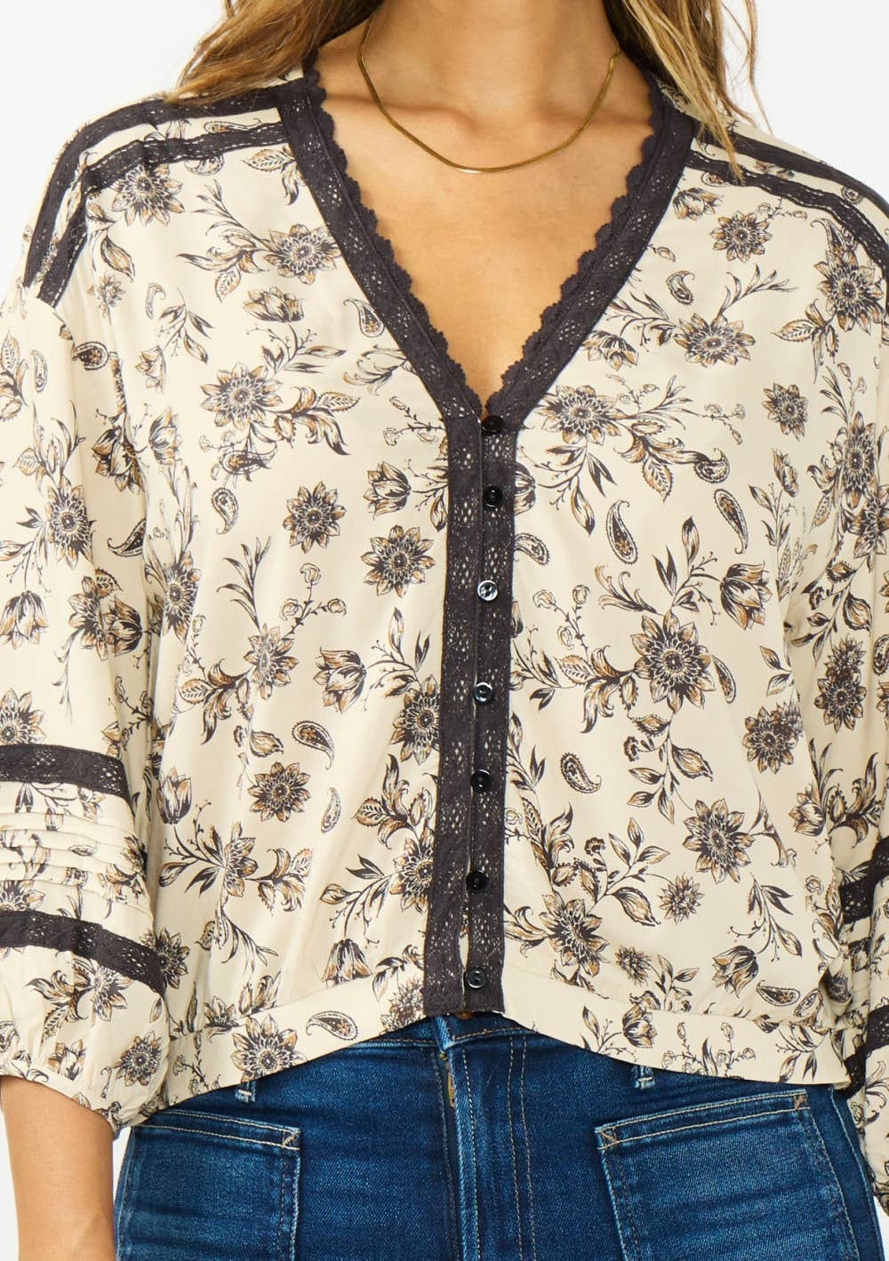 Maren Lace Trim Button-Front Top