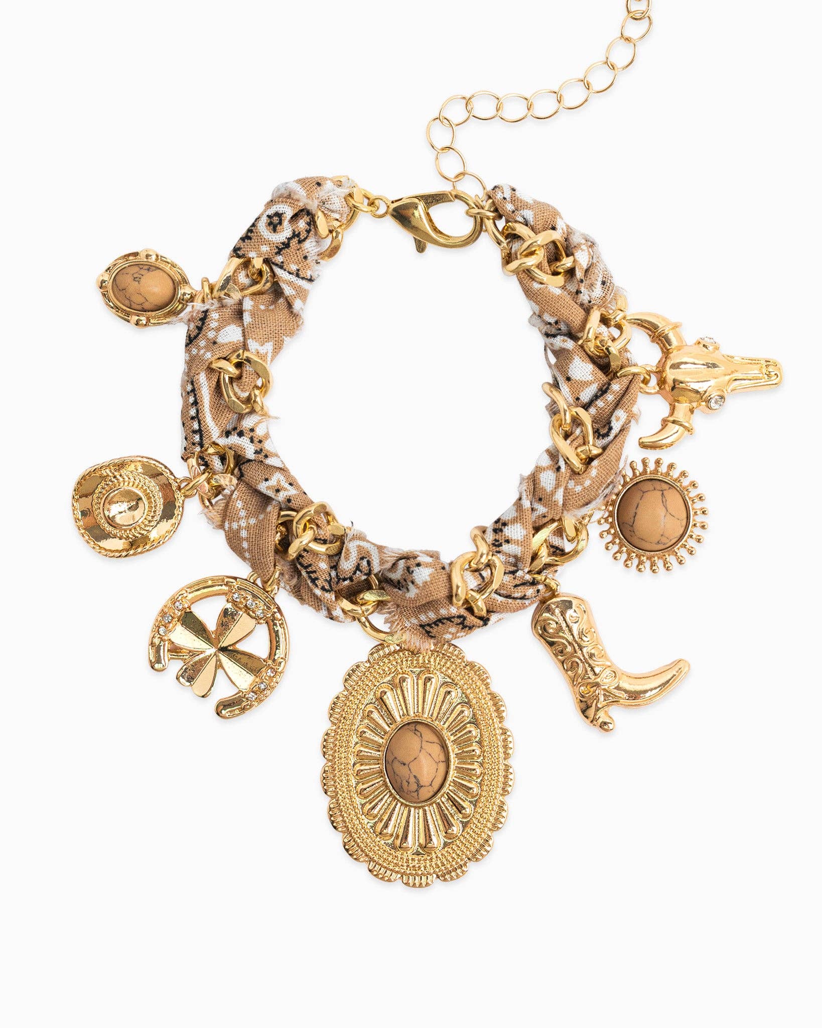 Paisley Scarf Western Concho Multi Charm Bracelet