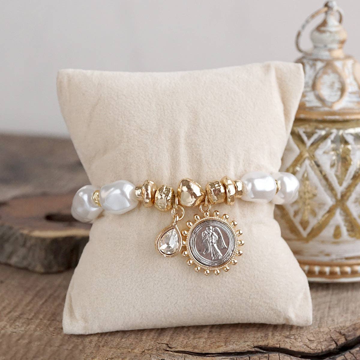 Pearl Angel Charm Stretch Bracelet – Gilded Keepsake