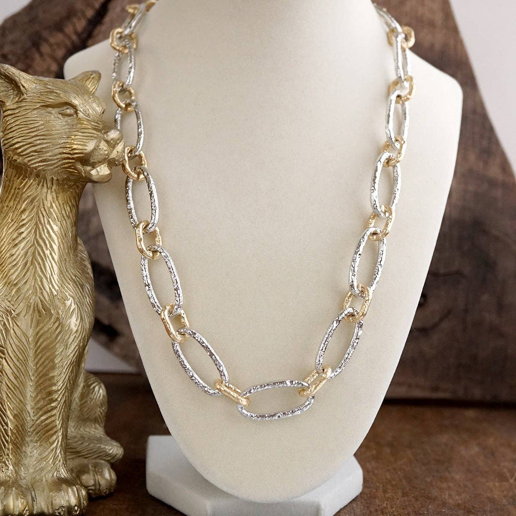 Chunky Statement Necklace – Elongated Textured Chain Necklace