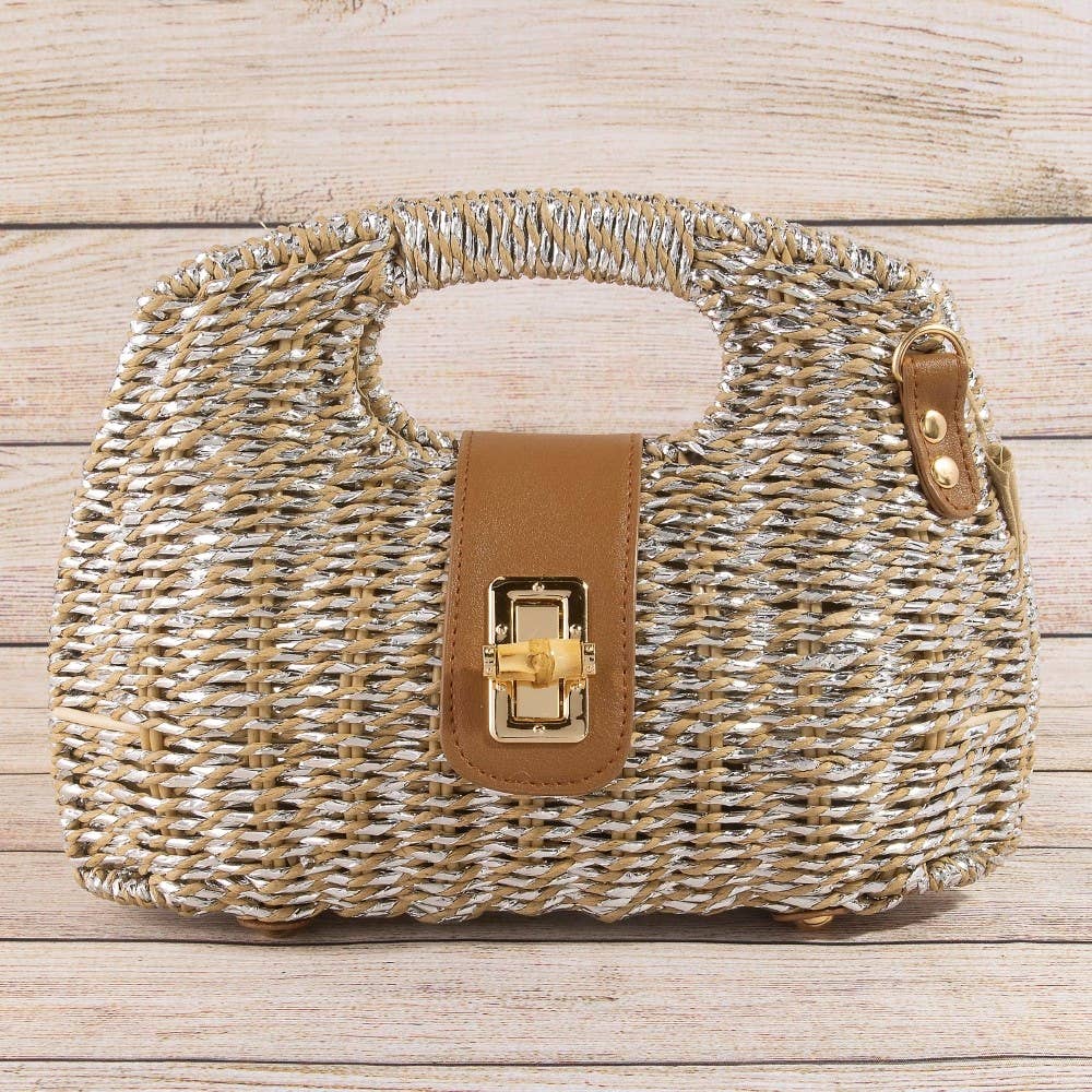 Two Tone Straw Woven Handbag