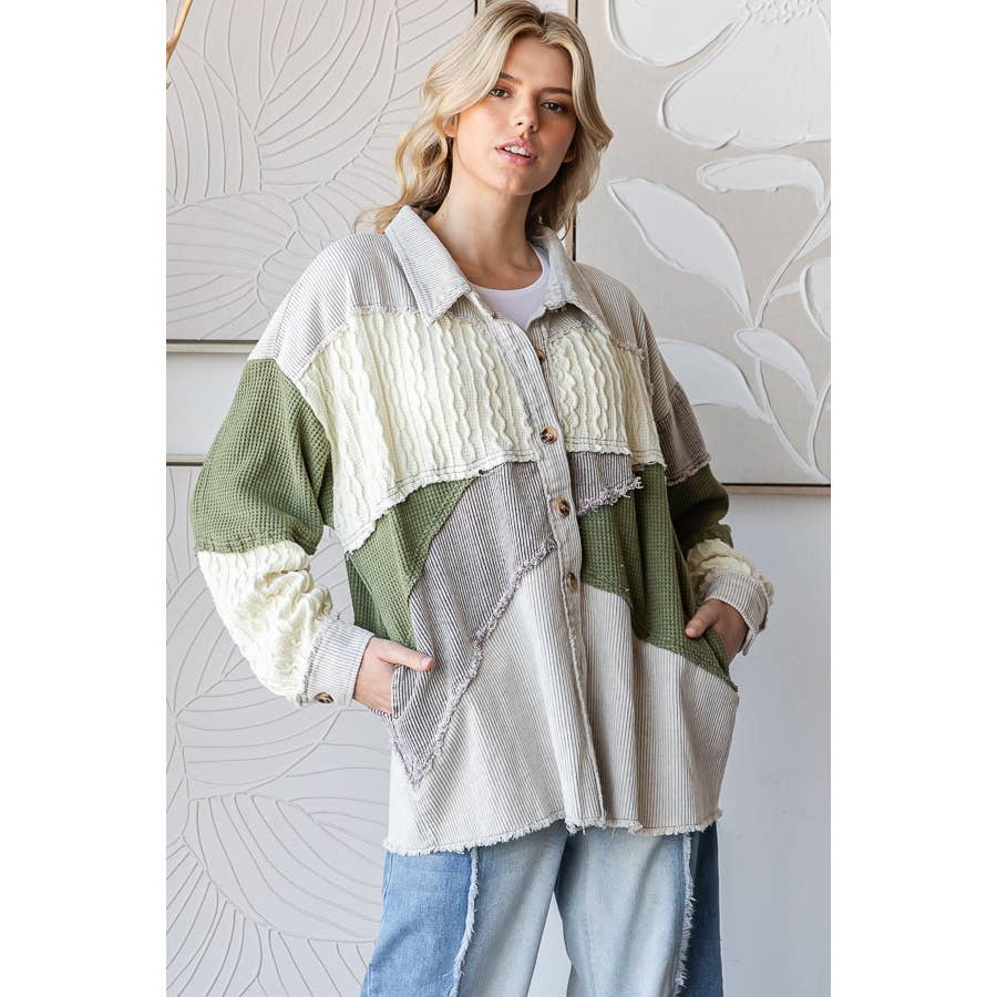 MINERAL WASHED COLORBLOCK DROP SHOULDER SHACKET