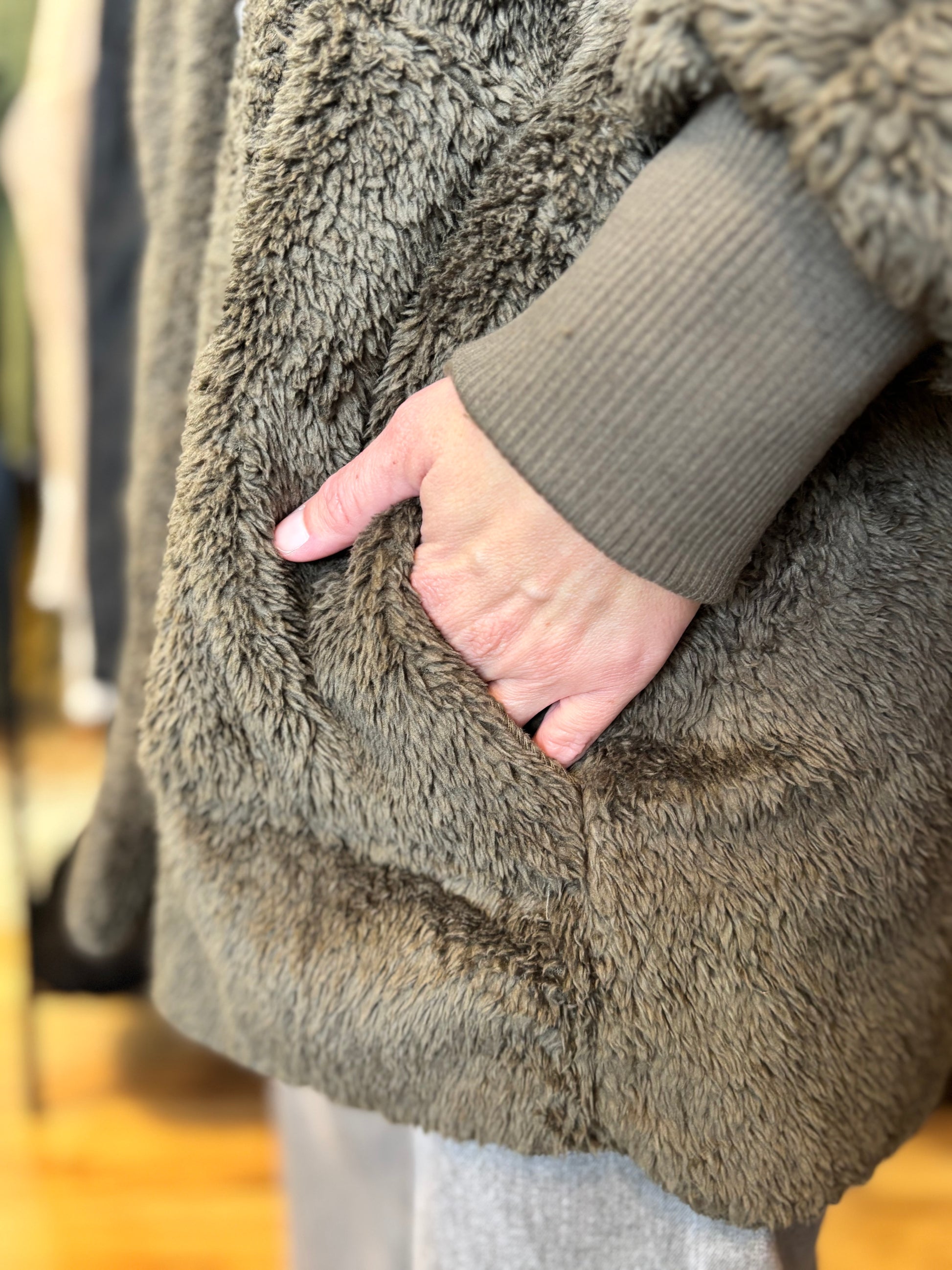 Plushy Faux Fur Hoodie Jacket w/ Pockets