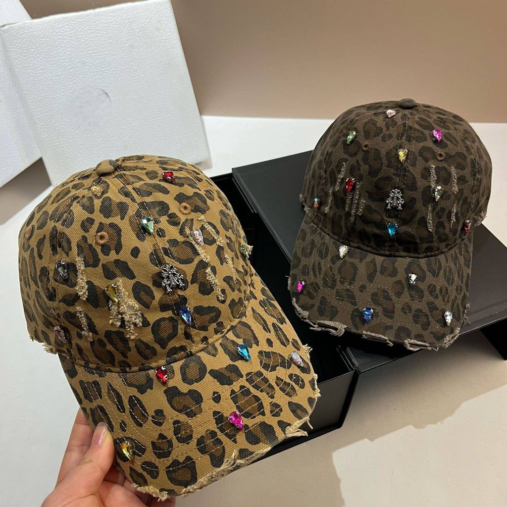 Jewelled Leopard Print Fashion Cap