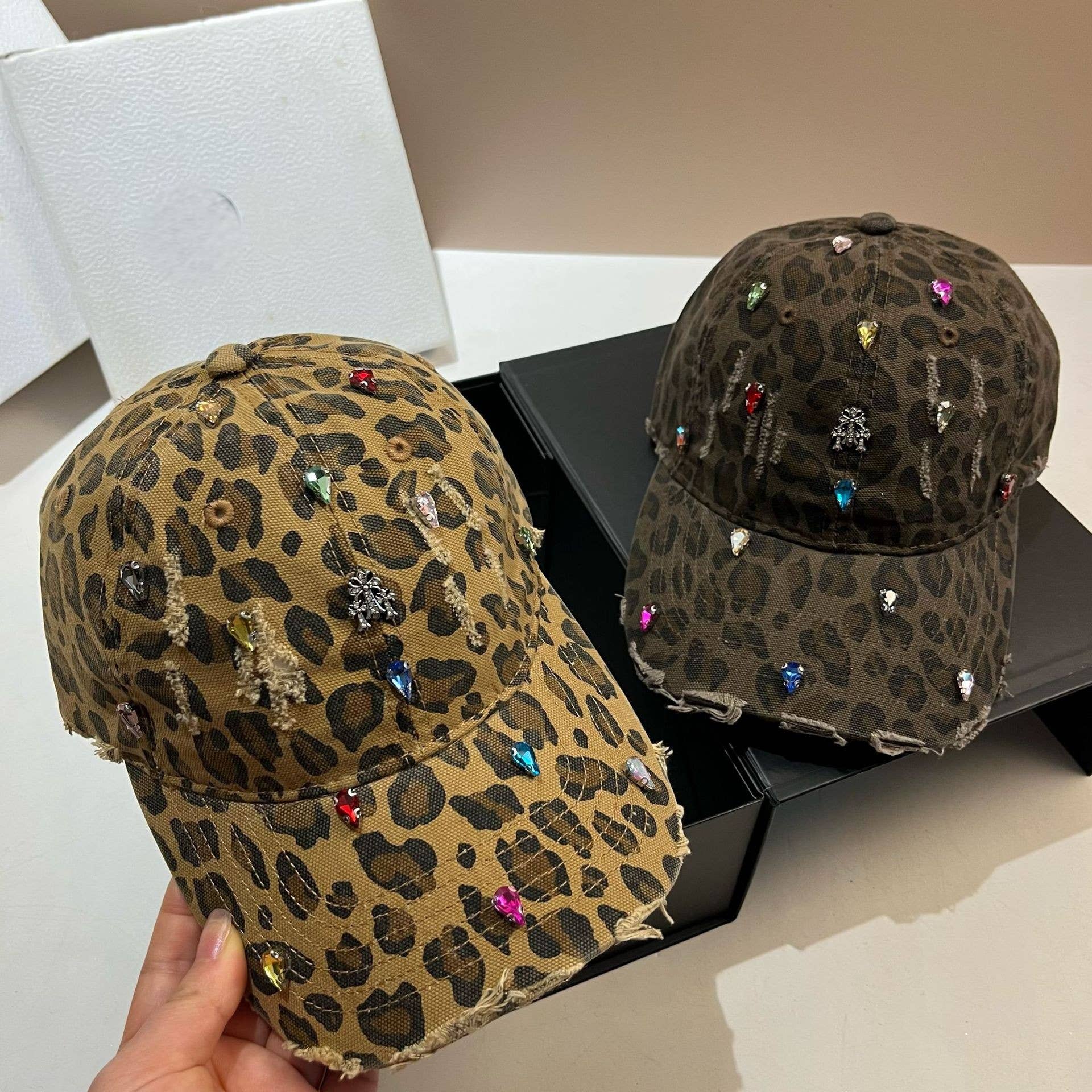 Jewelled Leopard Print Fashion Cap