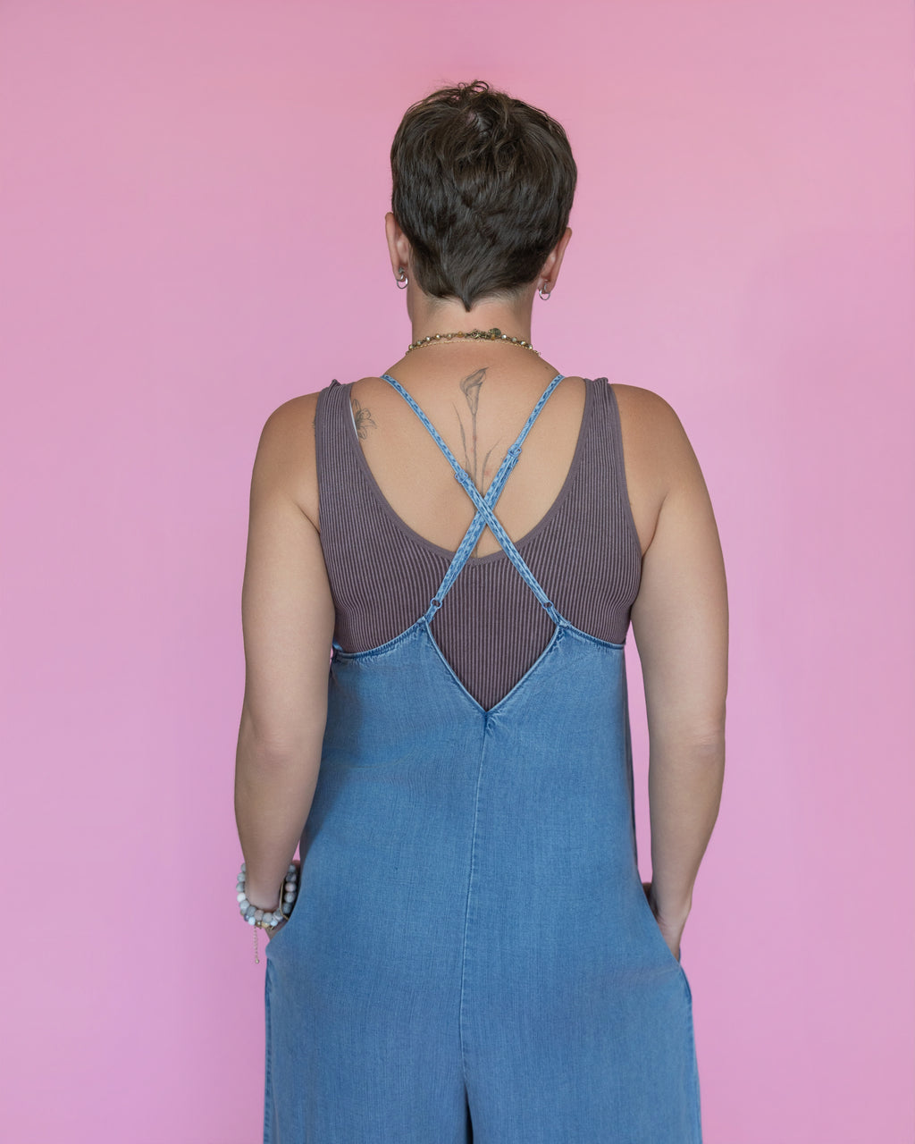 V-Neck Cami Washed Wide-Leg Jumpsuit