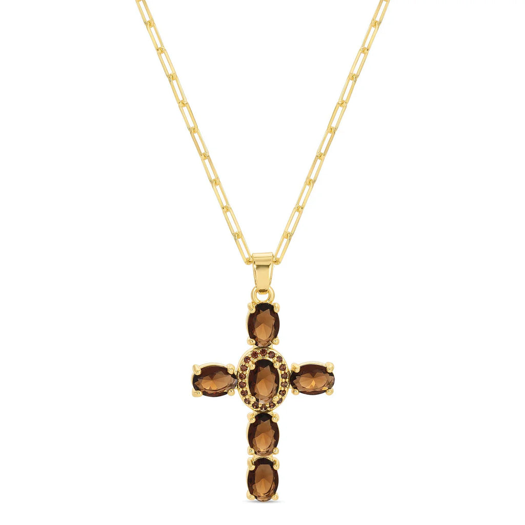 Splendid Iris Eye-Catching Cross Pendant with Paperclip Chain