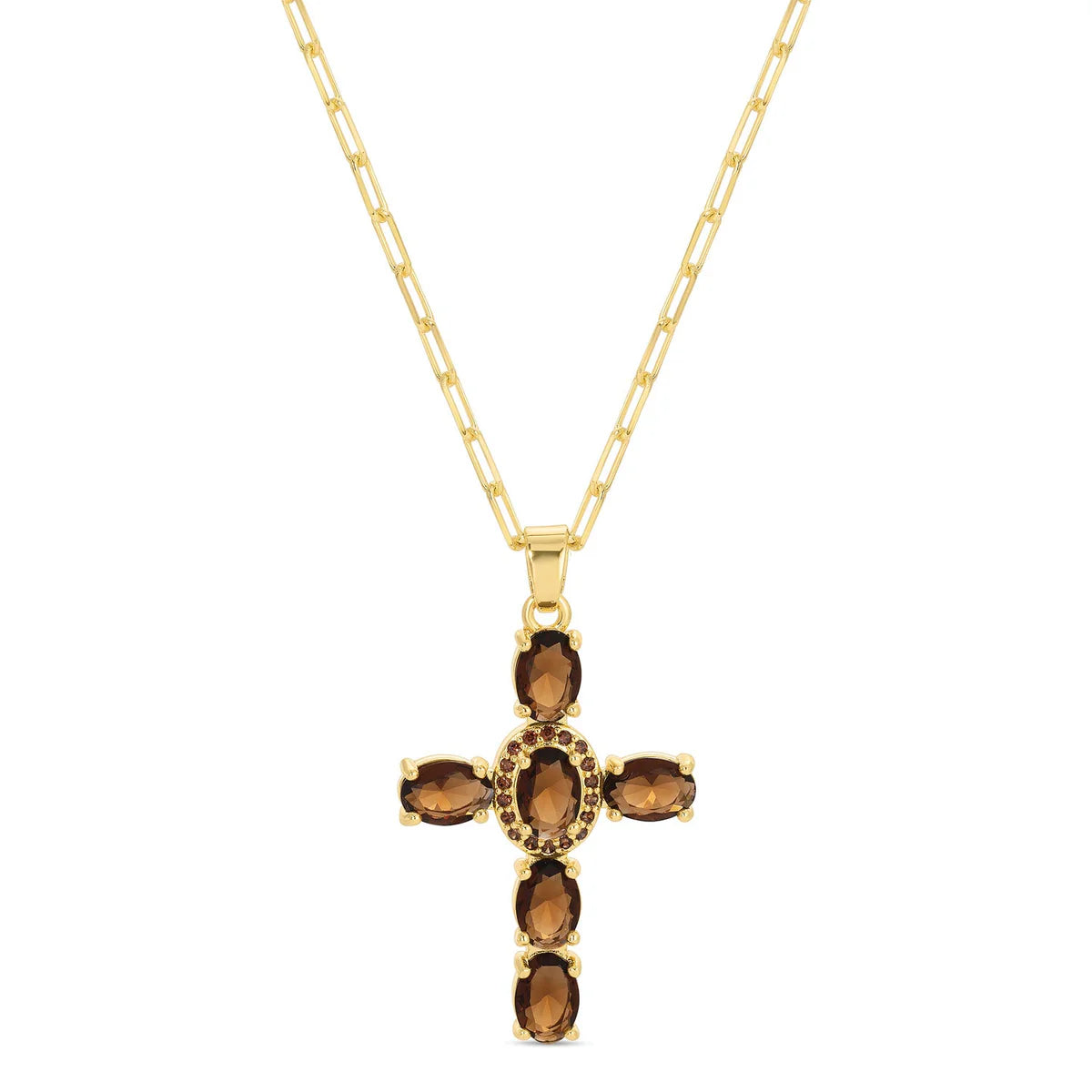 Splendid Iris Eye-Catching Cross Pendant with Paperclip Chain