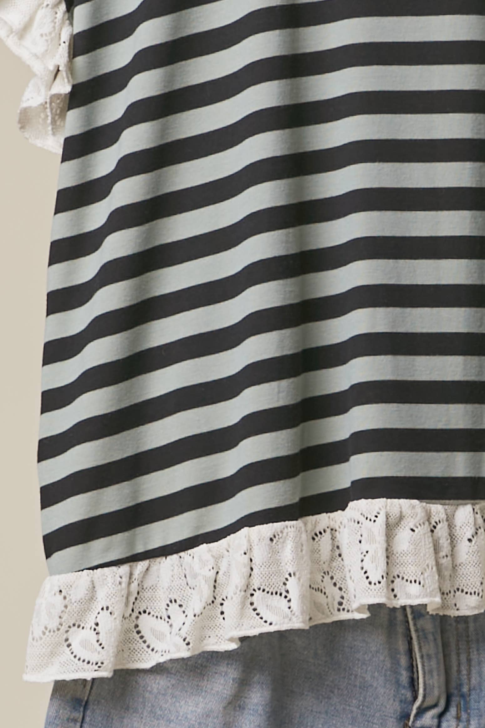 Striped Lace Trim Relaxed Top