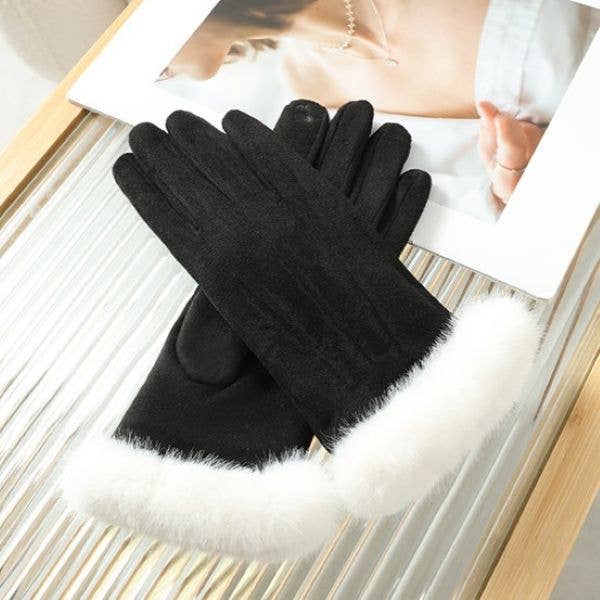 Winter Gloves with Plush White Faux Fur