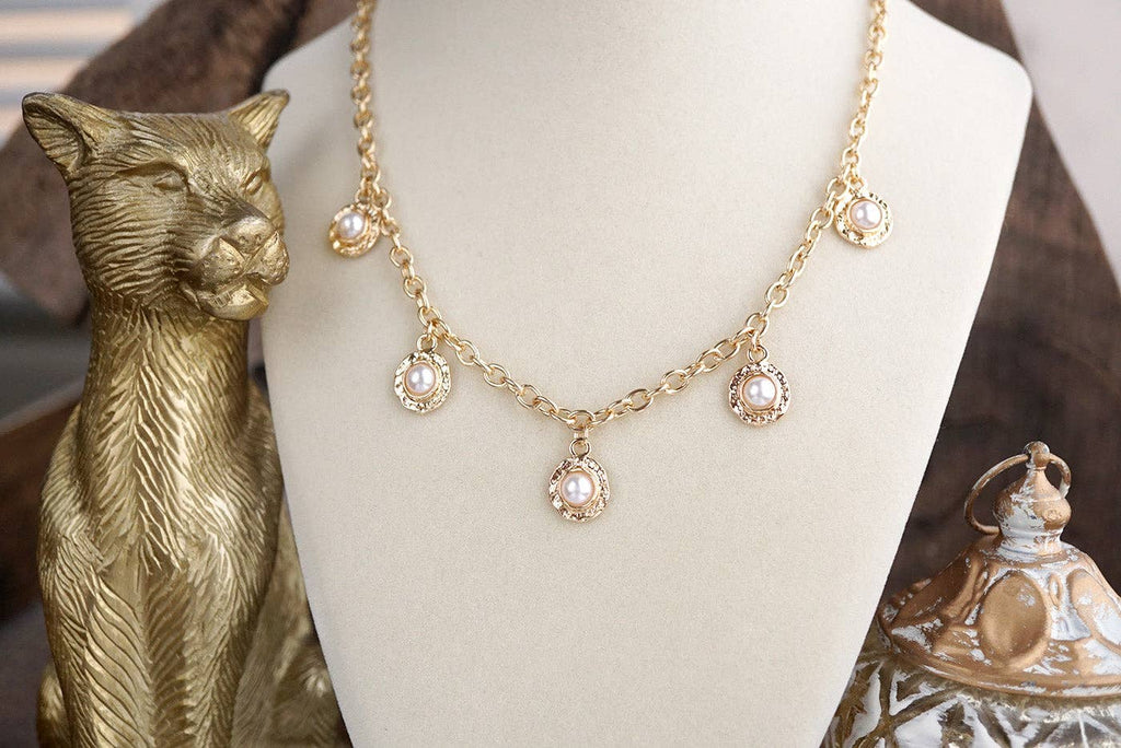 Cabochon Station Charm Necklace - Pearls Turquoise - Petite Glow