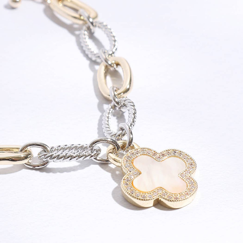 Two Link Clover MOP Link Bracelet
