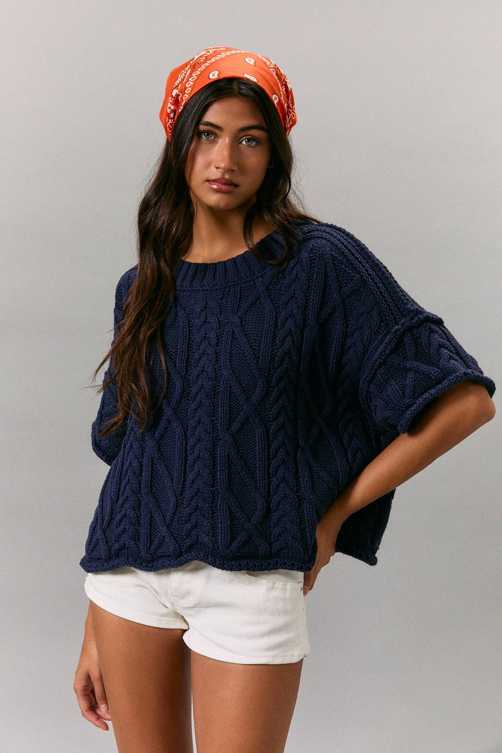 Round Neck Short Sleeve Sweater Top