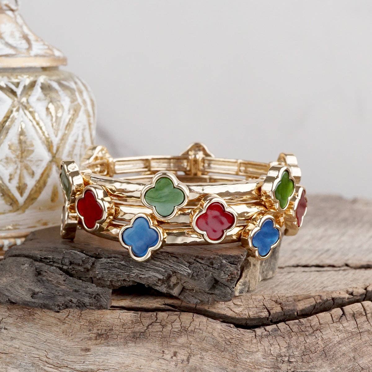 Clover Stretchy Bangle Bracelet – White, Pink, Mint, Tortoise