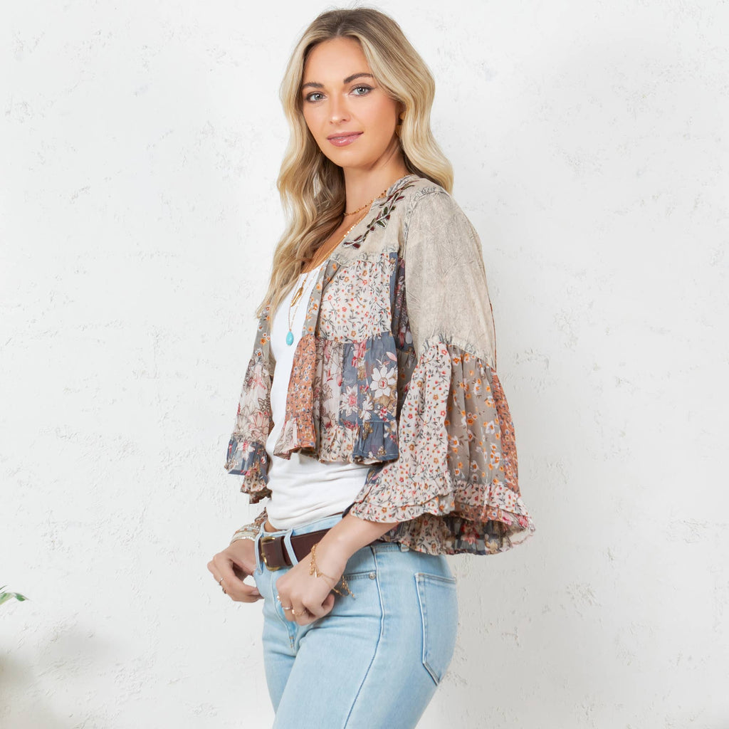 Vintage Bohemian : Tiered Patchwork Cropped Shrug