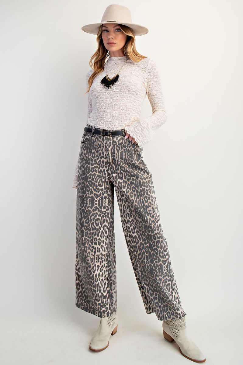 EASEL Leopard Print Washed Twill Pants
