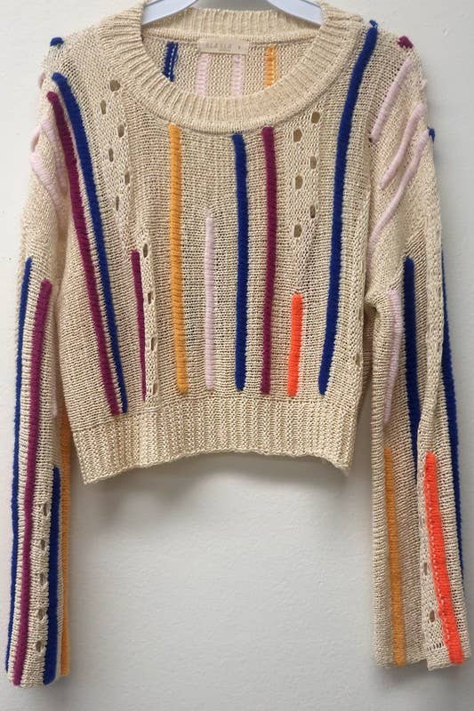 Rainbow Stitch Bell Sleeve Sweater
