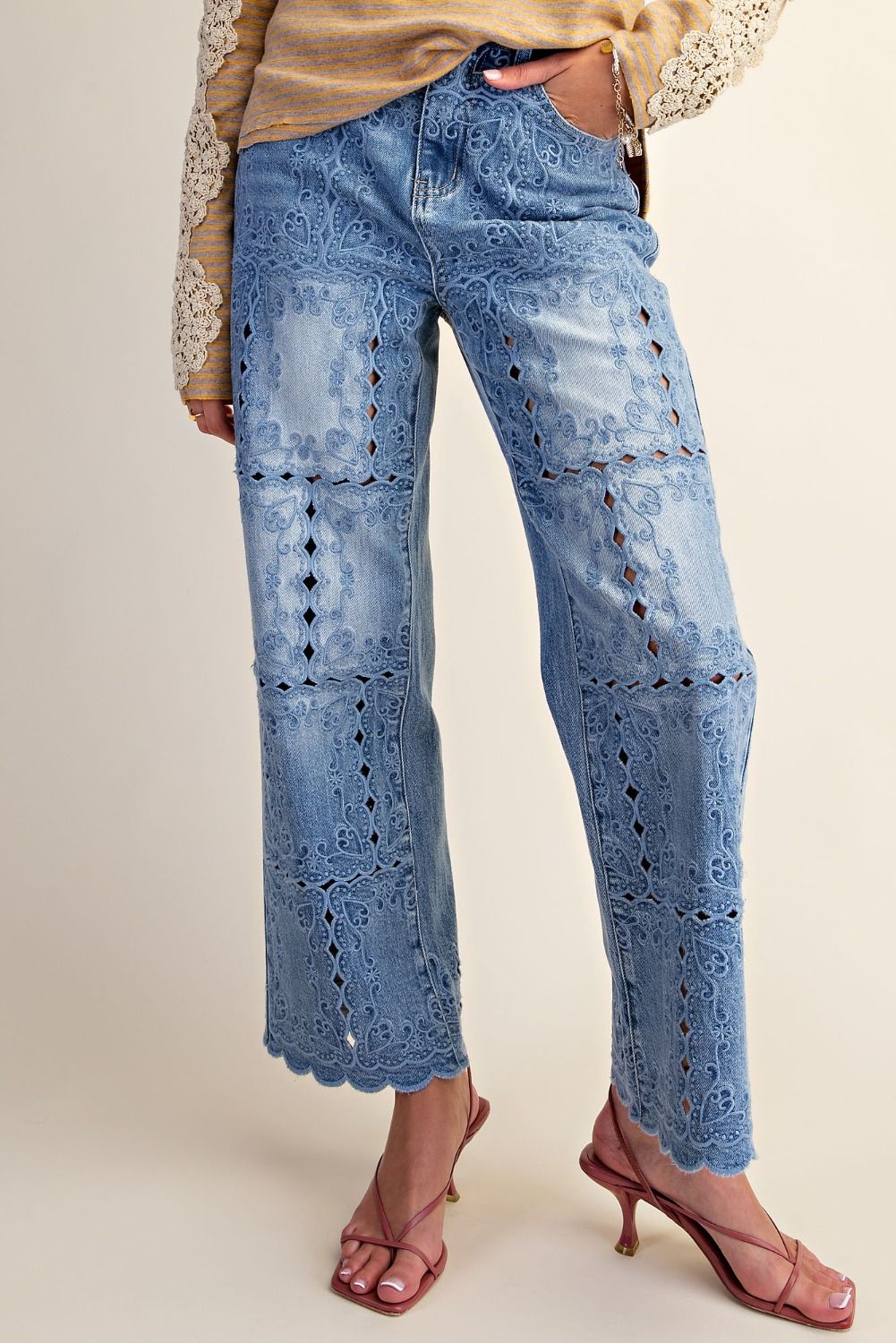 EASEL Embroidered Lace Jeans