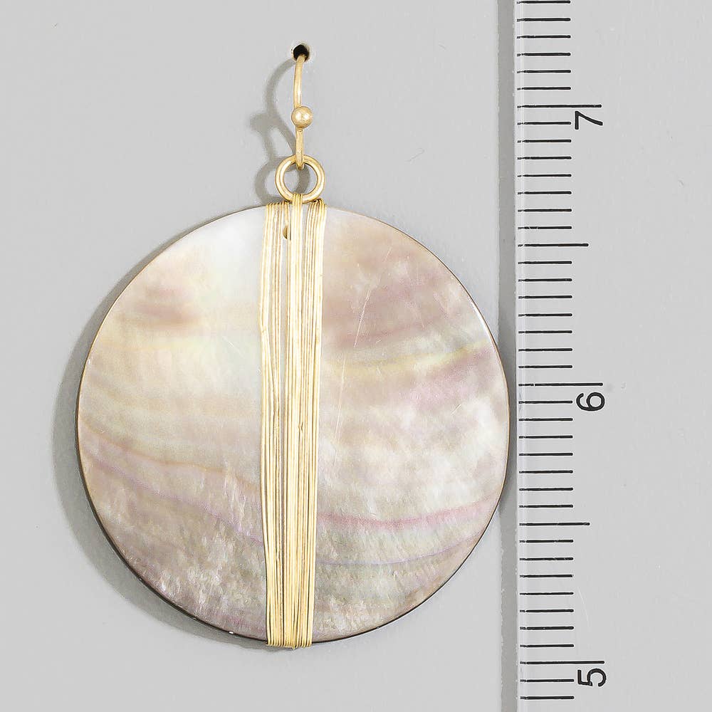 Large Round Shell Disc Drop Earrings