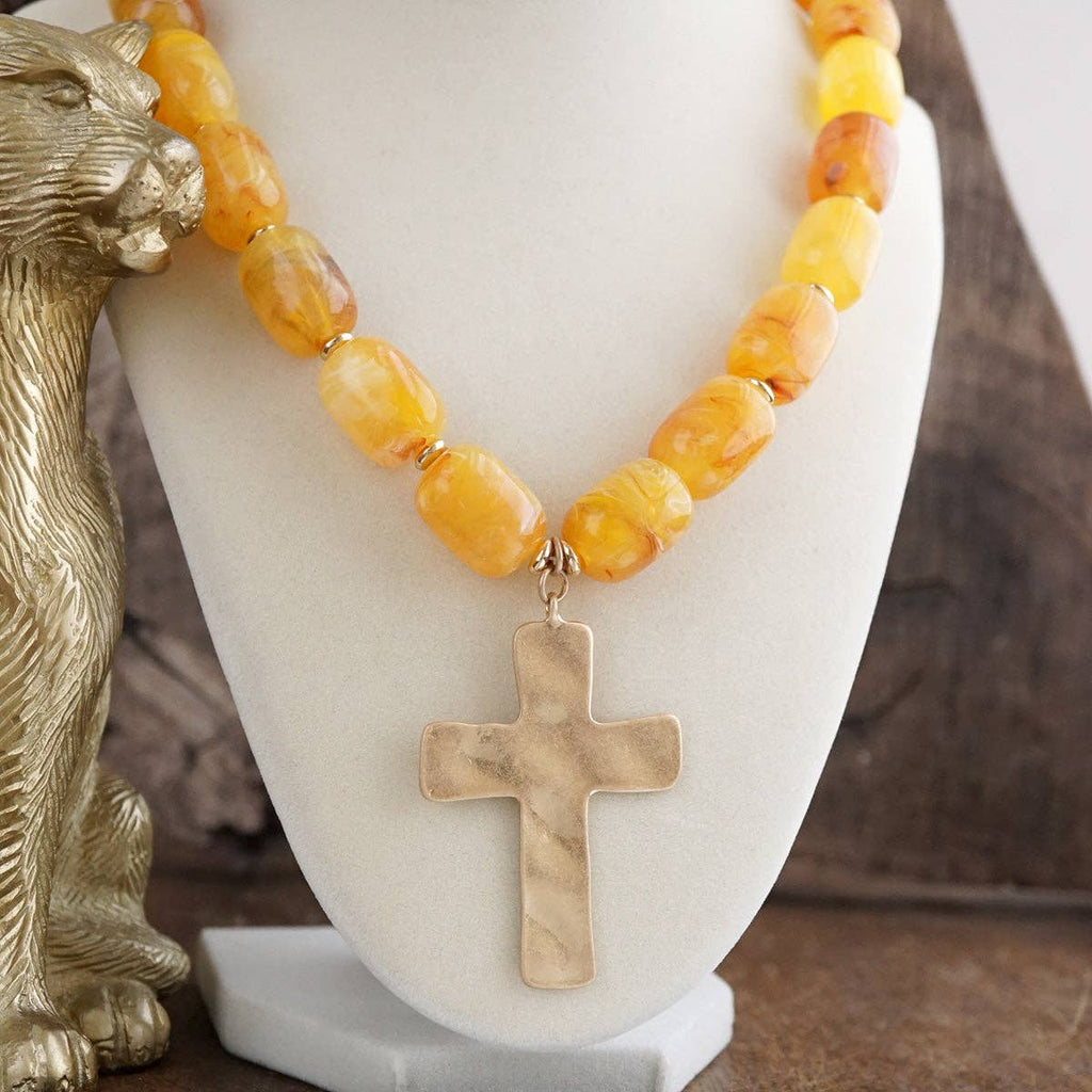 Chunky Statement Necklace – Acrylic Beads Gold Cross Necklace